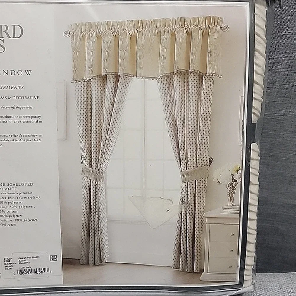 Waterford Linens NEW Allure Scalloped Valance 55×18 Slate Gray